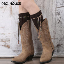 Ladies Socks Winter Knitting Lacing Warm Boots Cover Women Compression Socks Bohemia Solid Socks #E824