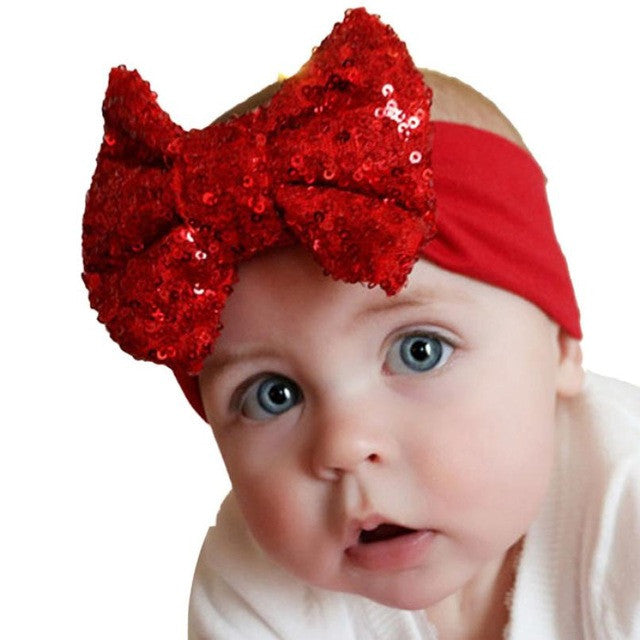 LandFox 2016 Fashion Elastic Children Headband Cute Sequins Bow Baby Girl Hair Accessories