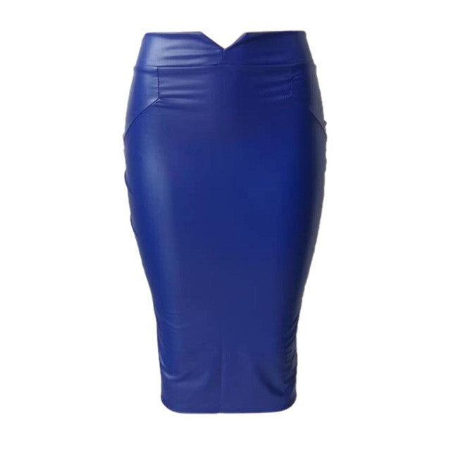 Leather Pencil Skirt High Waist Slim Solid Ladies Skirt Elegant Pu Skirt Saia Longa Cintura Alta#B12
