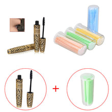Leopard Long Curling Eyelash Black Fiber Thick Mascara Eye Lashes + 100Pcs One-off Micro Brushes