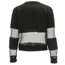 Letter Print Patchwork See Through O-Neck Full Sleeve Sweater 2016 New Fashion Sexy Women Tops Autumn Black White Sweater