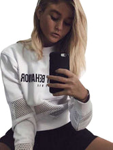 Letter Print Patchwork See Through O-Neck Full Sleeve Sweater 2016 New Fashion Sexy Women Tops Autumn Black White Sweater