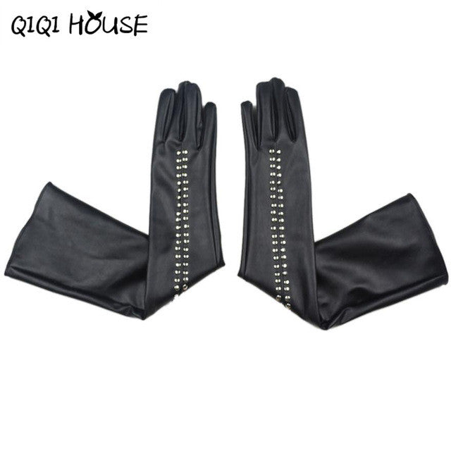 Long Leather Gloves Women Girl Luxurious Leather Winter Super Warm Gloves Cashmere Luvas De Couro Guantes Mujer#C817