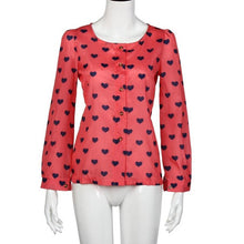 Long Sleeve Blous Printing Heart Loose Casual Tops Button Chiffon Ladies Cute Basic Wear Chemise Femme Manche Longue#B819
