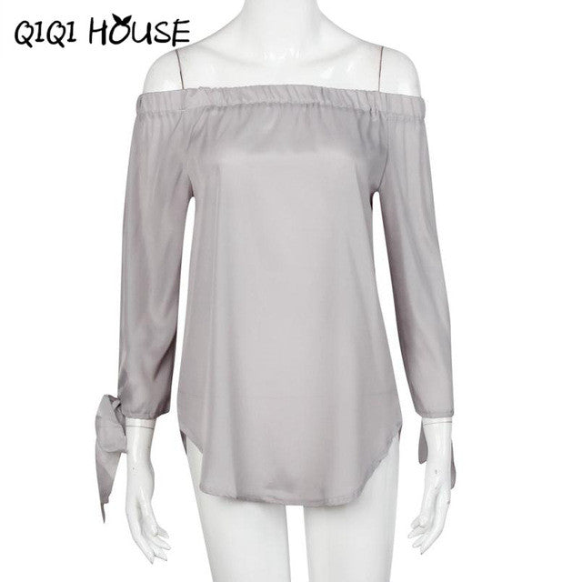 Long Sleeve Blouse Strapless Off Shoulder Sexy Loose Tops Fresh Blue Blouse New Fashion Basic Wear Autumn Roupa Feminina#B823