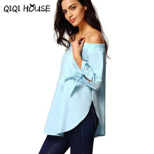 Long Sleeve Blouse Strapless Off Shoulder Sexy Loose Tops Fresh Blue Blouse New Fashion Basic Wear Autumn Roupa Feminina#B823