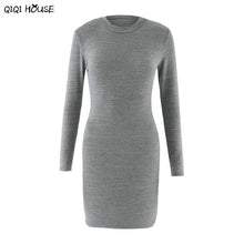 Long Sleeve Dress Gray Solid Sexy Slim Autumn Dress Casual Basic Bodycon Mini Dress Vestidos De Mujer#C101