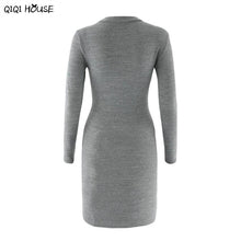 Long Sleeve Dress Gray Solid Sexy Slim Autumn Dress Casual Basic Bodycon Mini Dress Vestidos De Mujer#C101