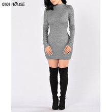 Long Sleeve Dress Gray Solid Sexy Slim Autumn Dress Casual Basic Bodycon Mini Dress Vestidos De Mujer#C101