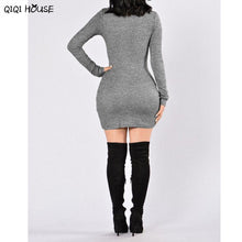 Long Sleeve Dress Gray Solid Sexy Slim Autumn Dress Casual Basic Bodycon Mini Dress Vestidos De Mujer#C101