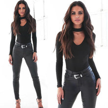 Long Sleeve Sexy Rompers Chocker Sexy V-Neck Women Bodysuits Slim Solid Rompers For Women #112