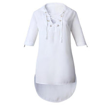 Long Style Chiffon Shirts Women Long Sleeve V Neck Lacing Up Summer Casual Thin Womens Blouses Loose Tops Female Clothes 2017#52