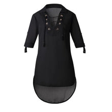 Long Style Chiffon Shirts Women Long Sleeve V Neck Lacing Up Summer Casual Thin Womens Blouses Loose Tops Female Clothes 2017#52