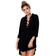 Long Style Chiffon Shirts Women Long Sleeve V Neck Lacing Up Summer Casual Thin Womens Blouses Loose Tops Female Clothes 2017#52