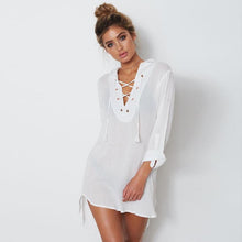 Long Style Chiffon Shirts Women Long Sleeve V Neck Lacing Up Summer Casual Thin Womens Blouses Loose Tops Female Clothes 2017#52