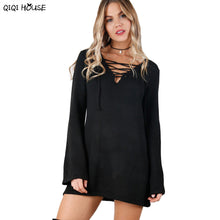 Long Sweater Women Autumn Long Sleeve Loose Cross Bandage Hollow Out Women Blouse Pullovers Top Ropa Mujer#C106