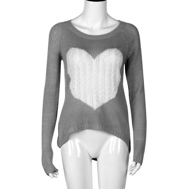 Lovely Heart Print Women Sweaters Loose Long Sleeve Casual Pullovers Autumn Winter Wam Top Sweter Mujer#F107