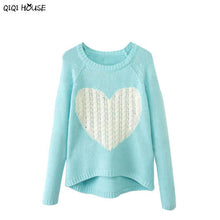 Lovely Heart Print Women Sweaters Loose Long Sleeve Casual Pullovers Autumn Winter Wam Top Sweter Mujer#F107