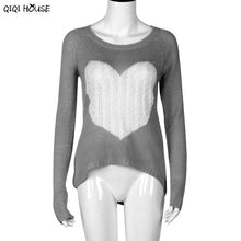 Lovely Heart Print Women Sweaters Loose Long Sleeve Casual Pullovers Autumn Winter Wam Top Sweter Mujer#F107