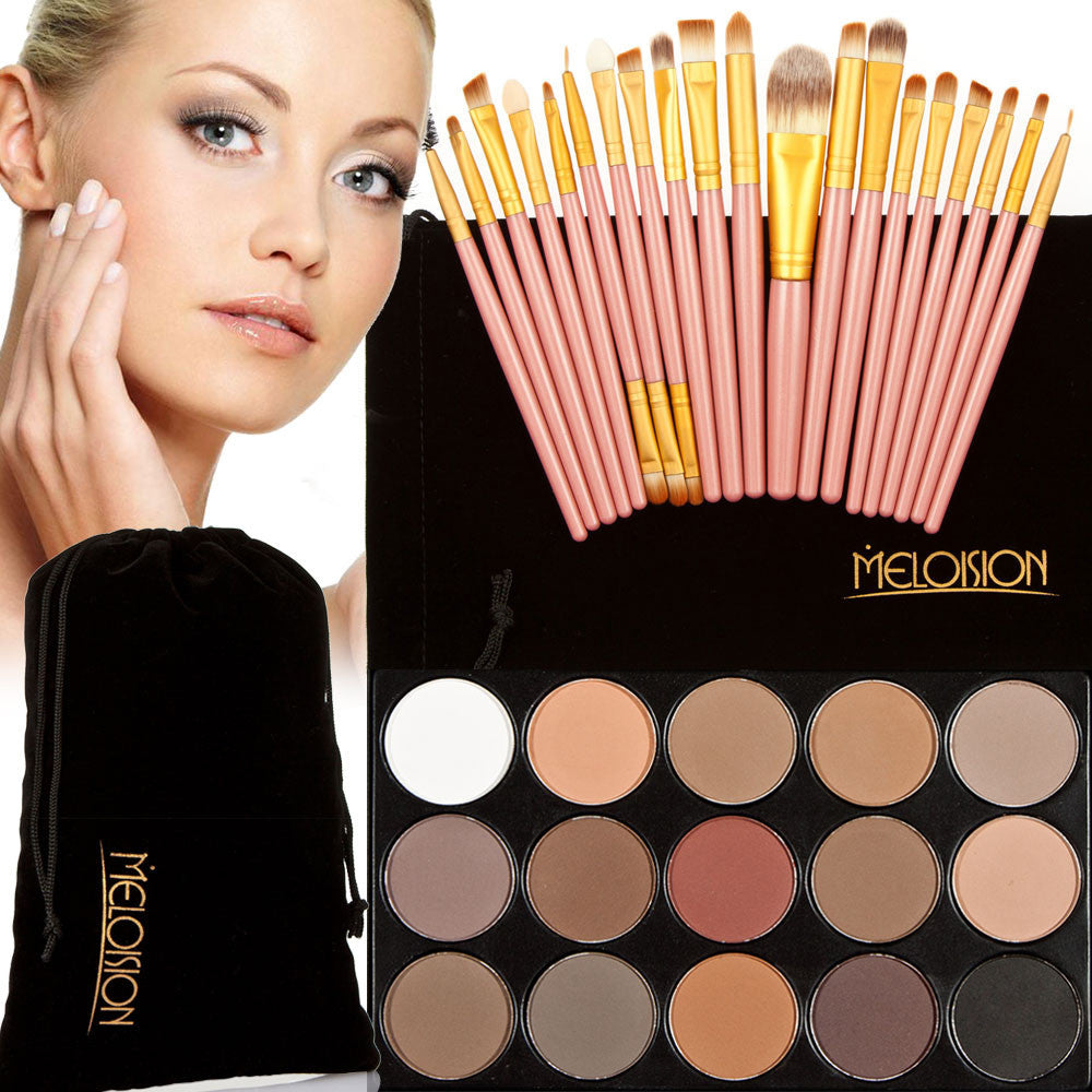 MELOISION 2017 Professional 15 Color Eyeshadow Make up palette+20PCS Makeup brushes Concealer Powder Foundation Eyeshadow brush
