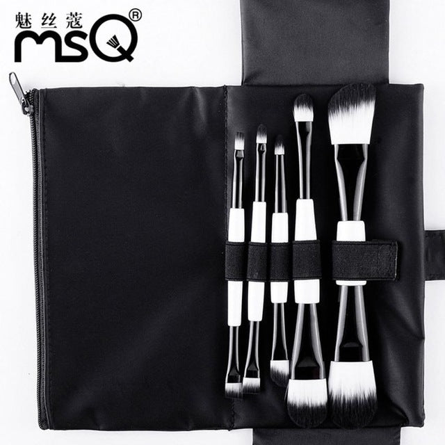 MSQ Advanced Artificial Fiber easy to take Black And White Portable Makeup Brush Sets Makeup Brush Bag Beauty