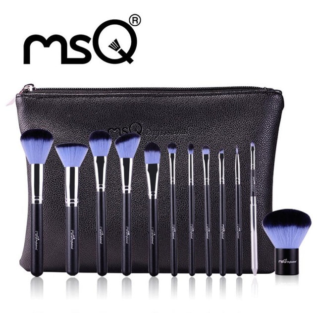 MSQ Fiber Material 12pcs Professional Cosmetic Eyebrow Shadow Makeup Cosmetic Brush Set Pouch Case Soft and silky Anne