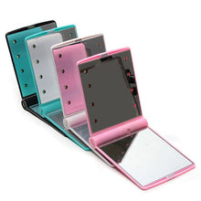 Makeup Mirrors Mini Portable Folding Compact Hand Cosmetic Make Up Pocket Mirror with 8 LED Light for Lady