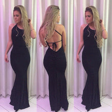Maxi Dress Cross Bandage Backless Spaghettu Strap Silhouette Fishtail Sexy Dress Vestidos Longos#B708