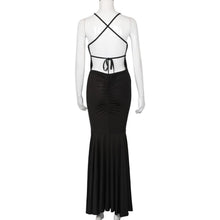 Maxi Dress Cross Bandage Backless Spaghettu Strap Silhouette Fishtail Sexy Dress Vestidos Longos#B708