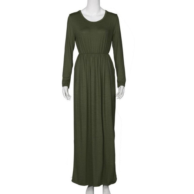 Maxi Dress Long Sleeve Sexy Boho Pockets Long Summer Dress Ladies Dresses Vestido Largo#B728