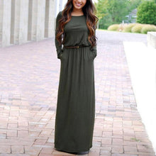 Maxi Dress Long Sleeve Sexy Boho Pockets Long Summer Dress Ladies Dresses Vestido Largo#B728
