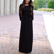 Maxi Dress Long Sleeve Sexy Boho Pockets Long Summer Dress Ladies Dresses Vestido Largo#B728