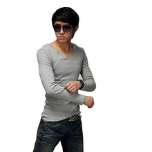 Men Shirt Real Solid Broadcloth No Full 2015 Fashion Men Slim Fit Cotton V-neck Long Sleeve T-shirt Tops Hot