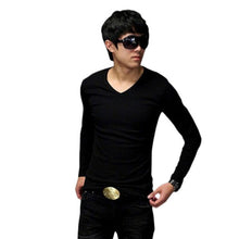 Men Shirt Real Solid Broadcloth No Full 2015 Fashion Men Slim Fit Cotton V-neck Long Sleeve T-shirt Tops Hot