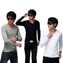 Men Shirt Real Solid Broadcloth No Full 2015 Fashion Men Slim Fit Cotton V-neck Long Sleeve T-shirt Tops Hot