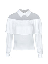 Mesh Ruffle Sheer Long Sleeve Turn Down Collar Fashion Black White Summer Office Lady Top Casual Women Shirt