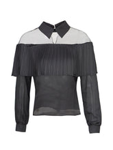 Mesh Ruffle Sheer Long Sleeve Turn Down Collar Fashion Black White Summer Office Lady Top Casual Women Shirt