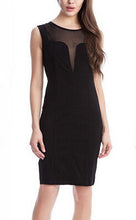 Mesh See Through Office Work Dress Sleeveless Back Zipper Midi Black Bodycon Sexy Red Dress Summer Dress 2016 New Style Spring