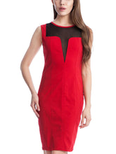 Mesh See Through Office Work Dress Sleeveless Back Zipper Midi Black Bodycon Sexy Red Dress Summer Dress 2016 New Style Spring