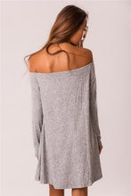 Mini Grey Ruched Casual Loose Dress Off Shoulder Solid Full Sleeve Dress 2016 Women Fall Casual New Autumn Dresses