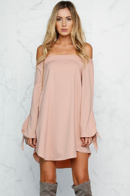 Mini Off Shoulder Loose Casual Dress Solid Bow Pink Summer Dresses Women Shift Dress Summer 2016 New Fashion Dresses