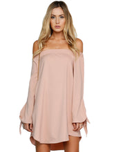 Mini Off Shoulder Loose Casual Dress Solid Bow Pink Summer Dresses Women Shift Dress Summer 2016 New Fashion Dresses