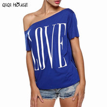 Moda Mujer Letter Printing LOVE Off Shoulder Short Sleeve T-Shirts Boat Neck Casual Tops T-Shirt Summer Style#B812