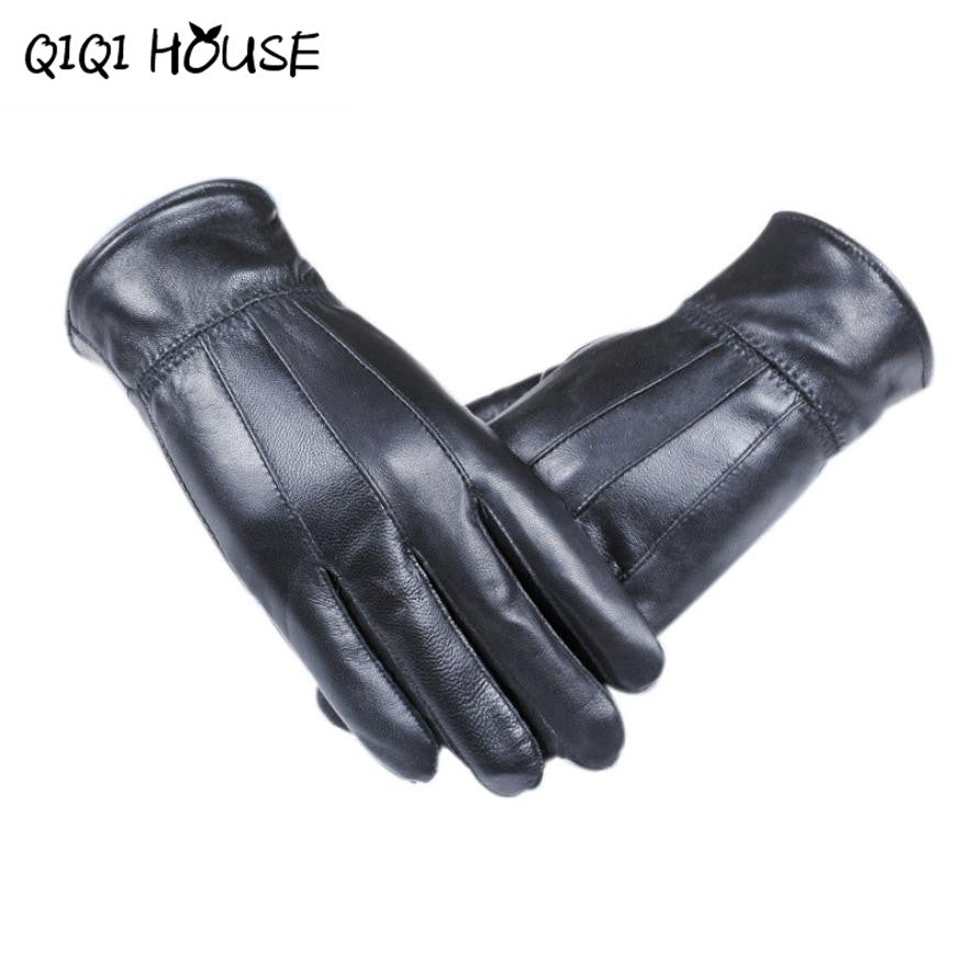 Motorcycle Gloves Mens'Genuine Leather Winter Driving Gloves Sports Running Warm Gloves Black Leather Luva De Couro#B817