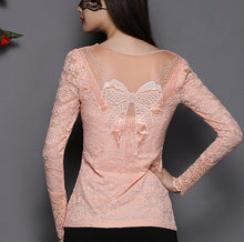 NEW Fall Brand Slim wild t-shirt women Bow Long-sleeved Lace t shirt Plus Size tops 9673
