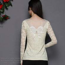 NEW Fall Brand Slim wild t-shirt women Bow Long-sleeved Lace t shirt Plus Size tops 9673