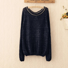 NEW Hot Sale Women Sweater Autumn Fashion O Neck Solid Knitwear lady Sequined Pullover Sweater bow Lace stitchingpaillette 4207