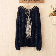 NEW Hot Sale Women Sweater Autumn Fashion O Neck Solid Knitwear lady Sequined Pullover Sweater bow Lace stitchingpaillette 4207