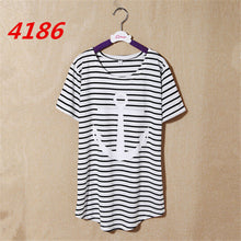 NEW Striped Printed Anchor owl lip women T-shirts short Sleeve t shirts Stretch Cotton tees tops 4185