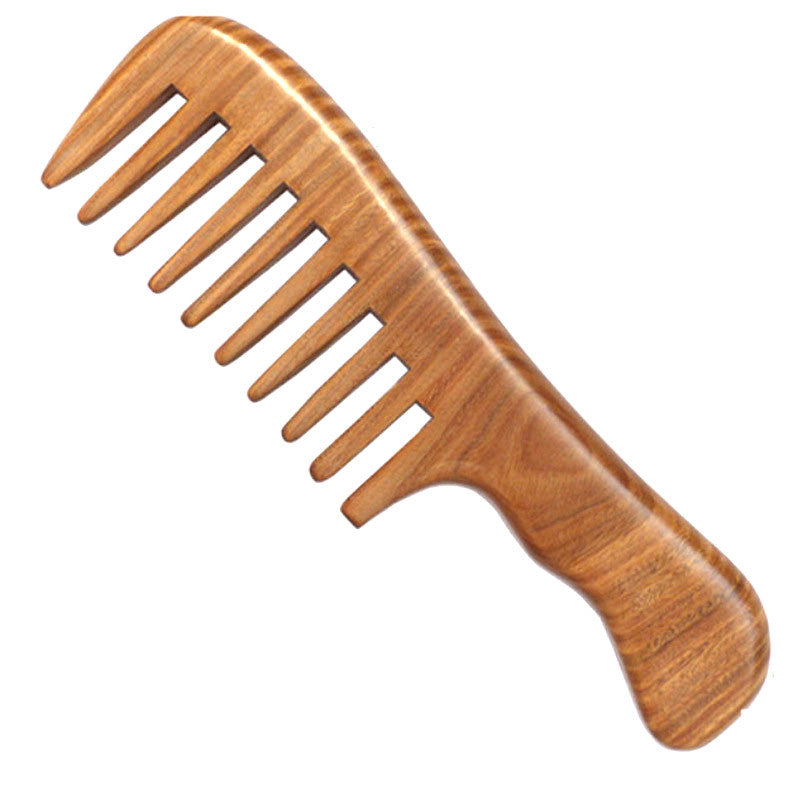 Natural Green Sandalwood Handmade Wide-tooth 4mm Pitch Tooth Wood Combs No Static Toothed Lice Comb Hair Care